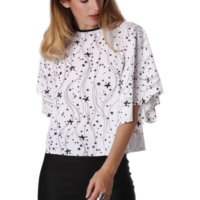 Relaxed Angel Sleeve Top In Black Star Print
