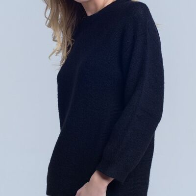 Pull col rond en maille noir