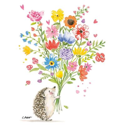Hedgehog with flowers Napkin 25x25