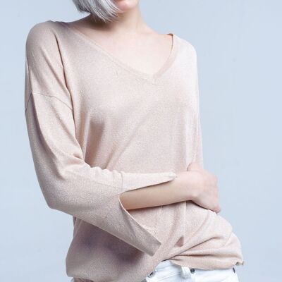 Pink knit sweater with gold lurex detail