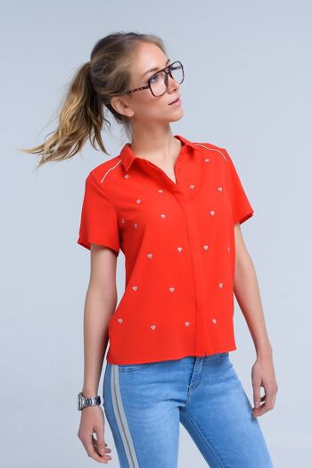 Chemise rouge avec broderie coeur 5
