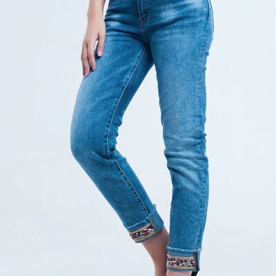 Gerade knöchellange Jeans mit Kristalldetail