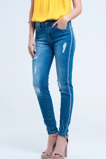 Jean skinny avec déchirures et ligne pailletée 5