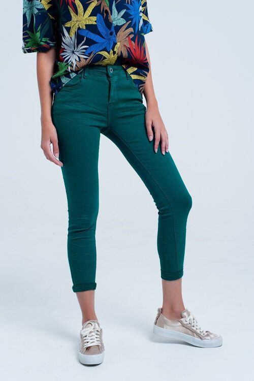 Skinny green elastic jeans