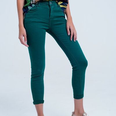 Skinny green elastic jeans