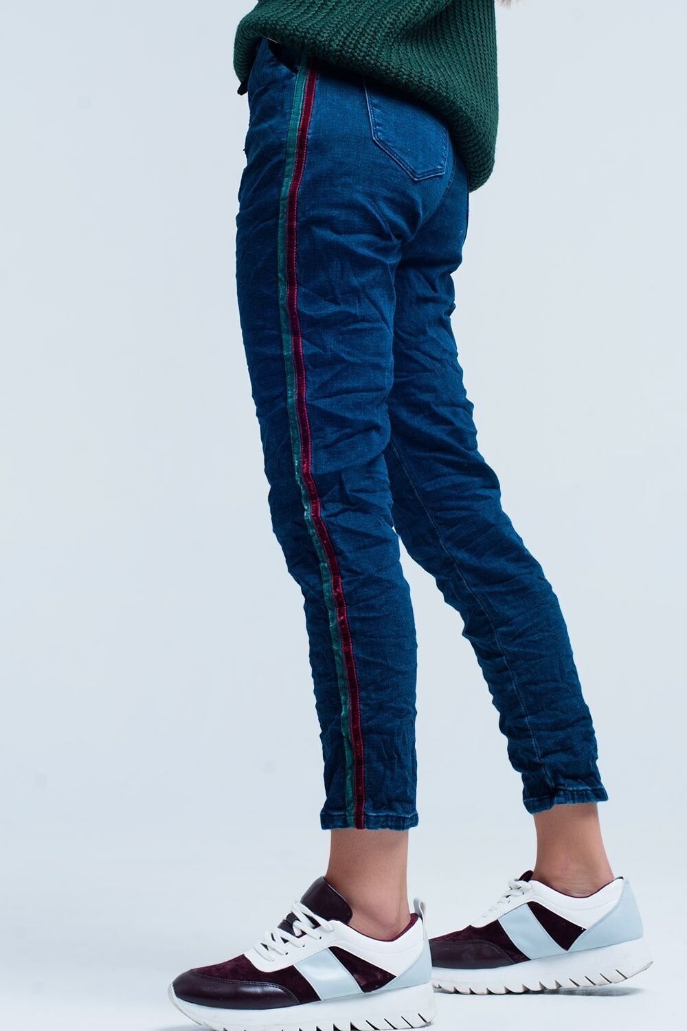 Blue Baggy Jeans banda laterale multicolore