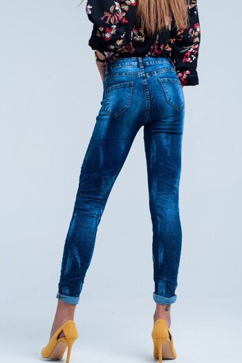 Jean skinny taille haute froissé bleu 4