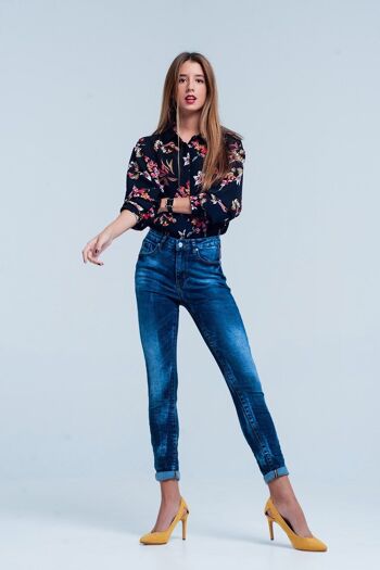 Jean skinny taille haute froissé bleu 5