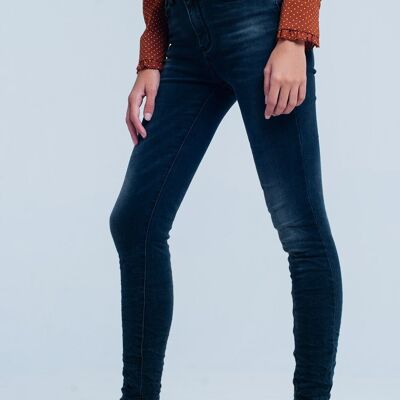 Black wrinkled skinny high-waisted jeans