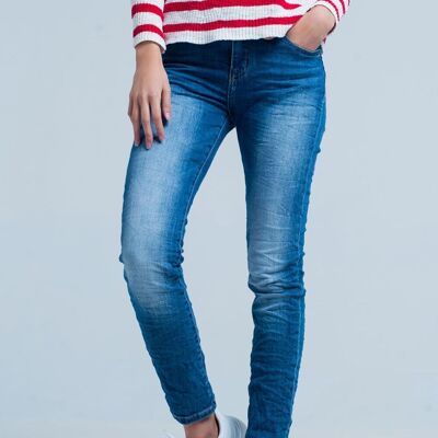 Jean skinny froissé foncé