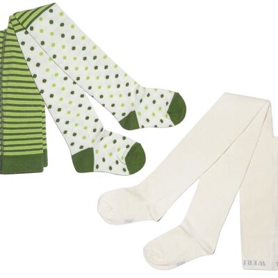 Collants pour enfants en coton doux <Collants à pois avec rayures>