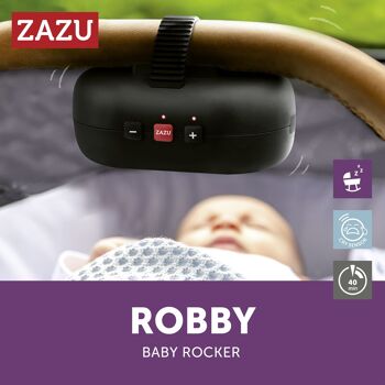 Robby Baby Rocker – Bascule automatique pour poussette, force réglable, minuterie de 40 minutes, capteur de pleurs, batterie longue durée, résistant à l'eau, ajustement universel 7