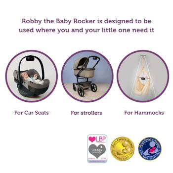 Robby Baby Rocker – Bascule automatique pour poussette, force réglable, minuterie de 40 minutes, capteur de pleurs, batterie longue durée, résistant à l'eau, ajustement universel 2