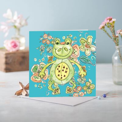 Cottage Floral Capri Frog Greeting Card