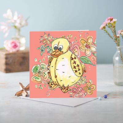 Cottage Floral Lemon Duck Greeting Card
