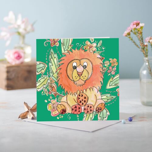 Cottage Floral Mint Lion Greeting Card