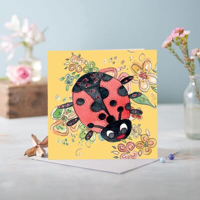 Cottage Floral Lemon Ladybird Greeting Card