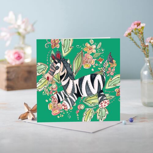 Cottage Floral Mint Zebra Greeting Card