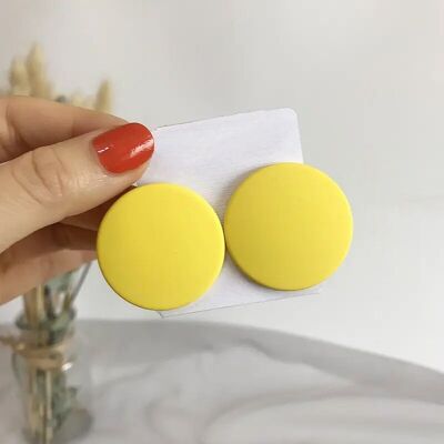 Round Earring Stud Acrylic - Yellow