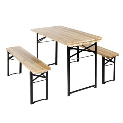 120x60 wooden beer garden set with 2 benches.