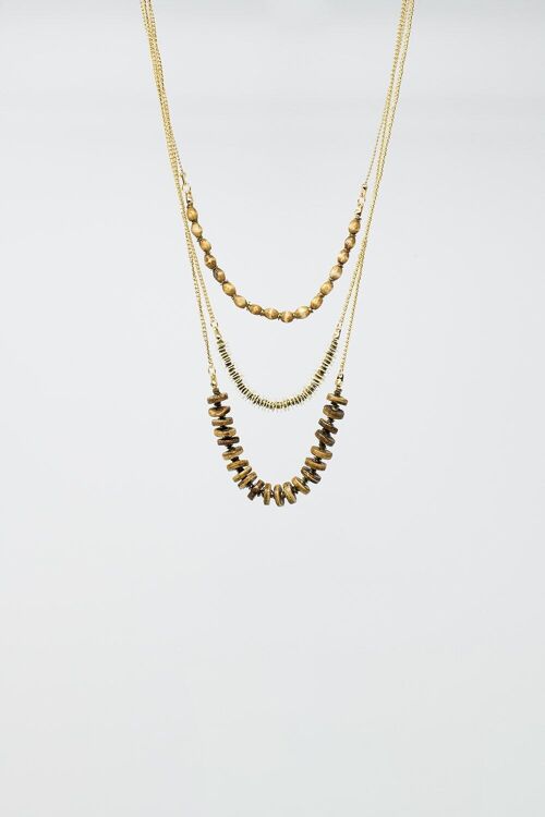 3 in 1 Necklace With Golden Beads In Different Shapes and Sizes
