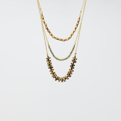 Collier 3 en 1 avec perles dorées de différentes formes et tailles