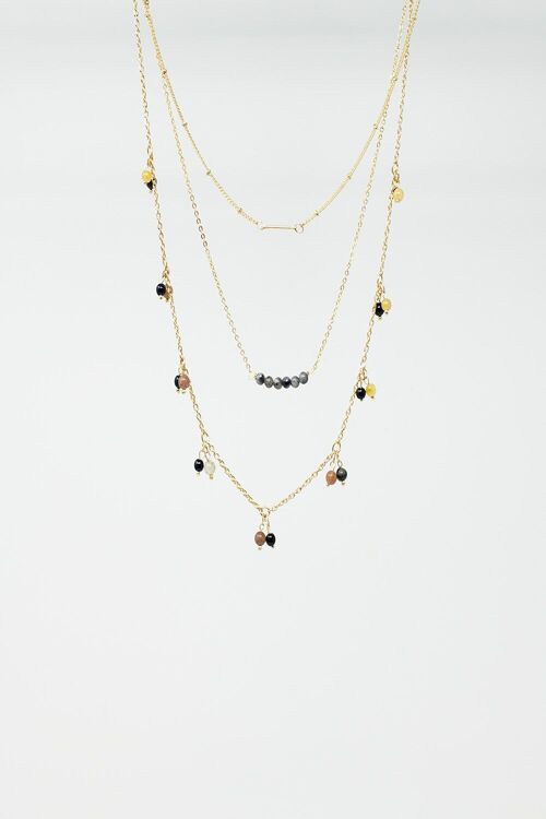 3 in 1 Necklace With Multicolor Beads and Golden Details