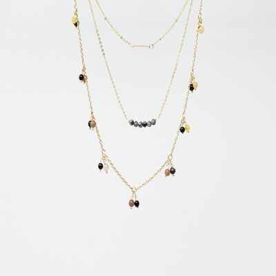 3-in-1-Halskette mit mehrfarbigen Perlen und goldenen Details