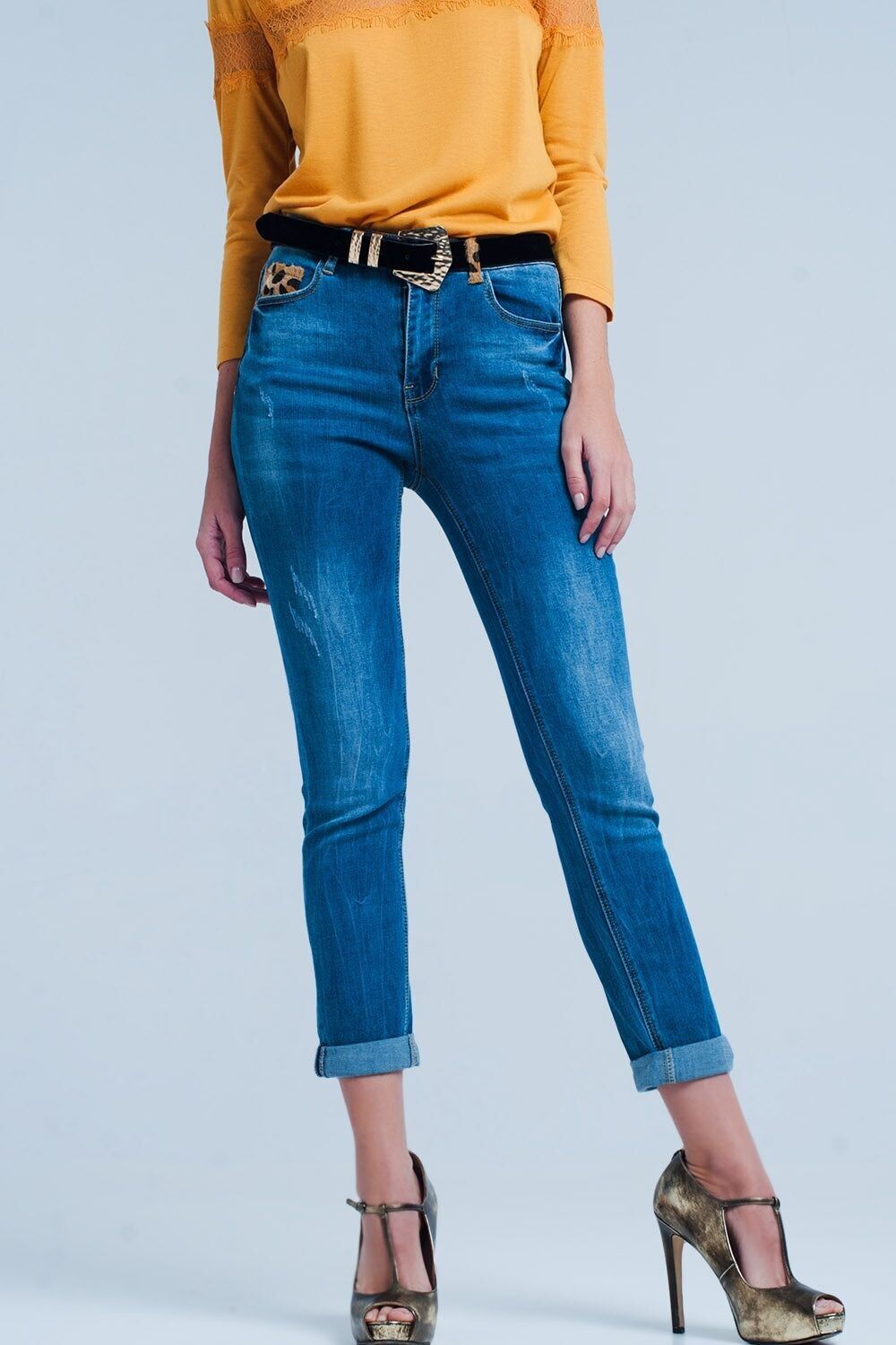 jeans skinny con dettaglio leopardato