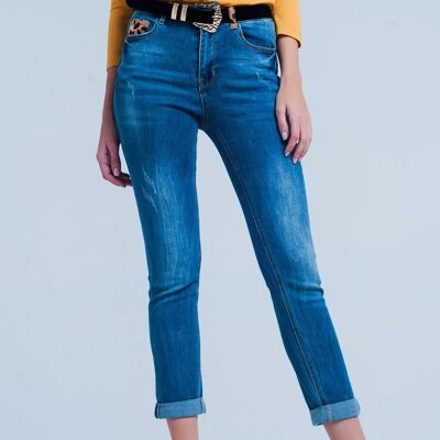 jeans ajustados con detalle de leopardo