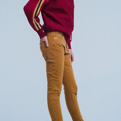 Mustard Skinny Pants with Sequins and Buttons