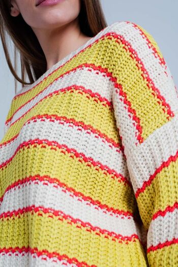 Pull tricoté en maille côtelée à rayures jaunes 6