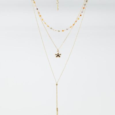 3 In 1 Necklace with Star Charm and Multicolor Beads.