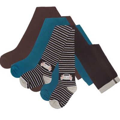 Tights for children terry ,soft , warm <Chocolate car set of 3>