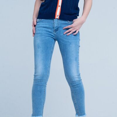 Jeans skinny blu con frange