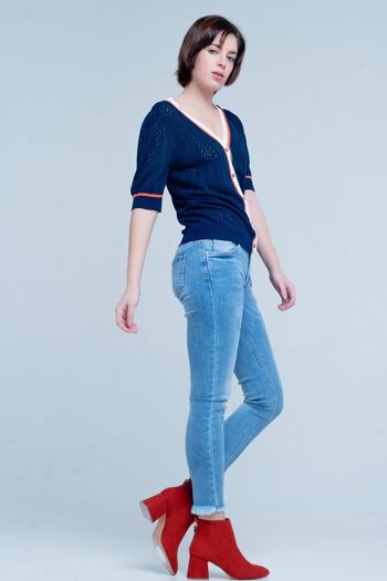 Jean skinny bleu à franges 4