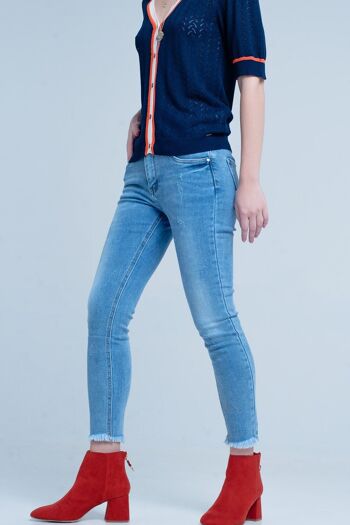 Jean skinny bleu à franges 5