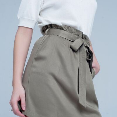 Khaki Mini Skirt With Bow Detail