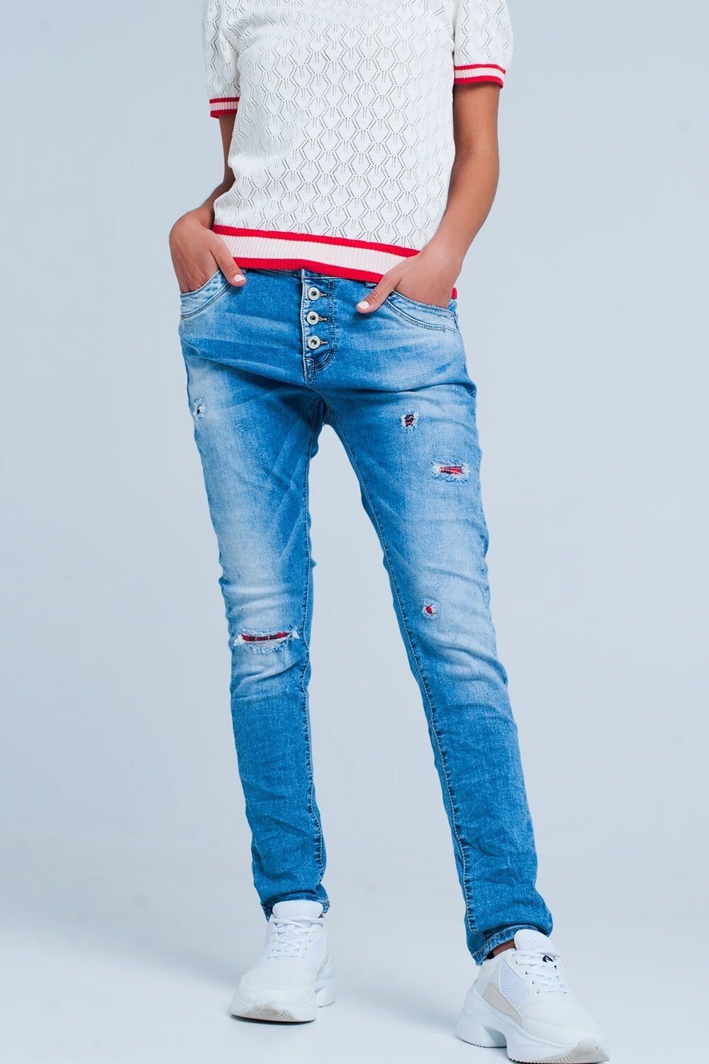 Jeans Boyfriend skinny effetto consumato