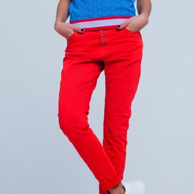 Rote Boyfriend-Jeans mit niedriger Leibhöhe