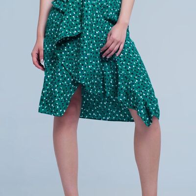 Falda verde con estampado de flores.