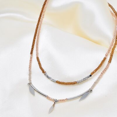 Zweireihige Halskette aus Stahl mit Kristallen – BJ210158AR
