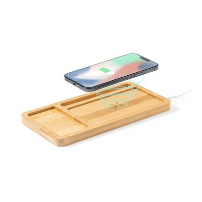 CARICATORE ORGANIZZATORE WIRELESS IN BAMBÙ DA 15 W