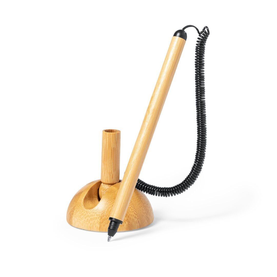 Support Stylo en Bambou avec Stylo encre bleue et Câble Extensible Anti-vol