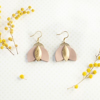 Cigale earrings - golden and pink leather