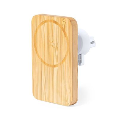 Support Voiture pour Smartphone en Bambou avec Chargeur Sans Fil 15W