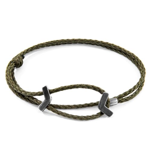 Khaki Green William Silver and Rope SKINNY Bracelet