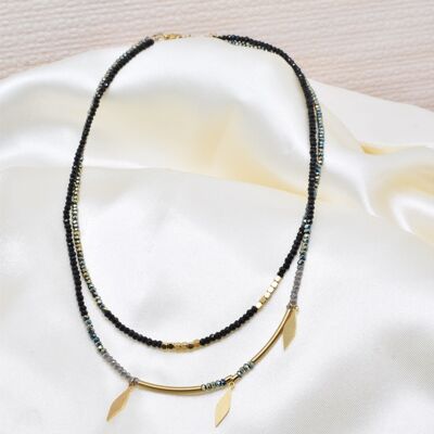 Two-row steel necklace with crystals - BJ210158OR