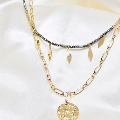Two-row necklace in gold-plated steel with crystals - BJ210157OR