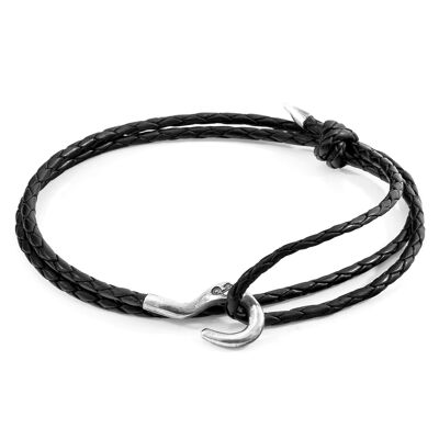 Midnight Black Charles Silver and Braided Leather SKINNY Bracelet